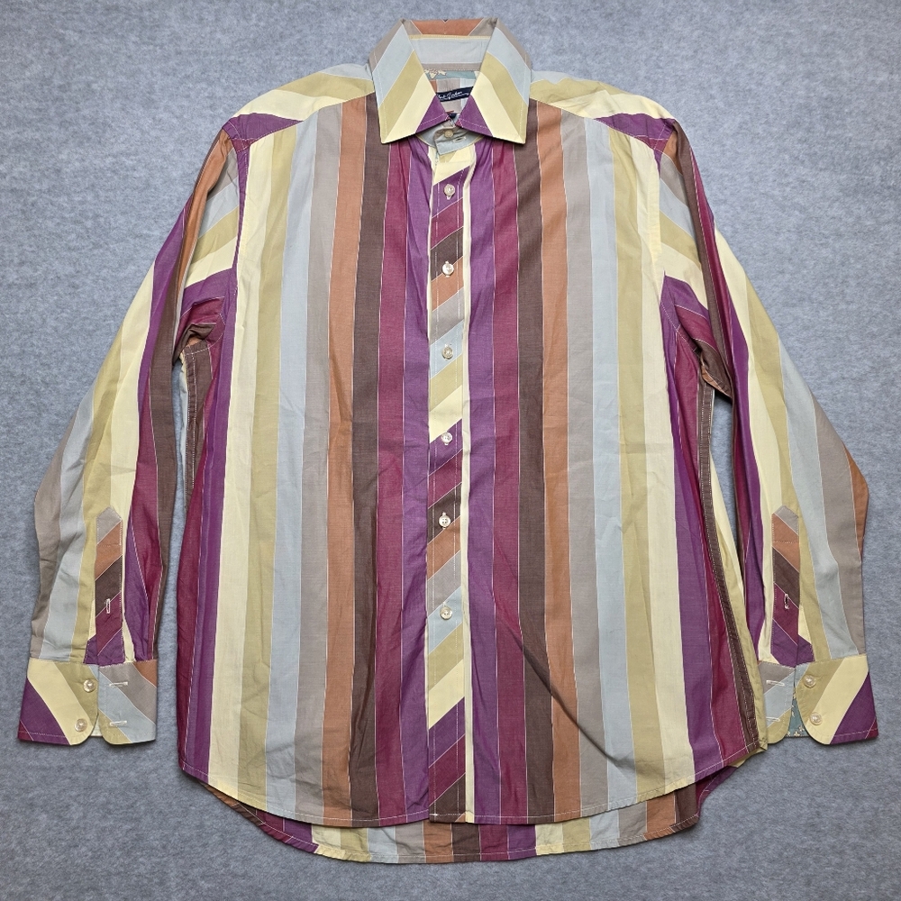 Robert Graham Men's Button-Up Shirt Size L Multicolor Striped Long Sleeves